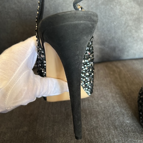 Francesco Sacco Beautiful Black studded Bling Platform sling back heels pumps - Picture 11 of 17